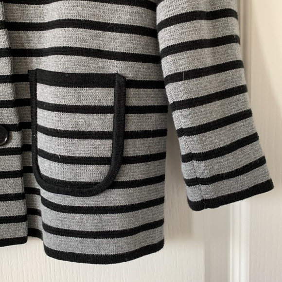 LOFT 100% Cotton Collared V-Neck Double Breasted Pockets Striped Jacket Size MP - Picture 6 of 16